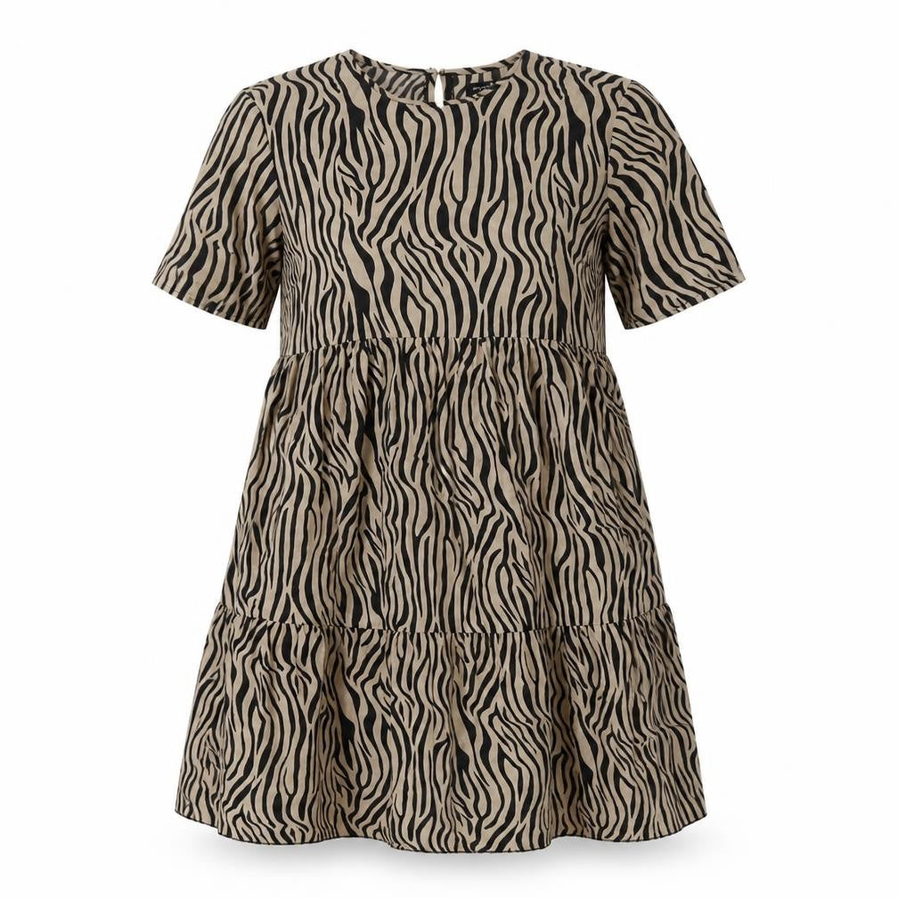 PRETTYLITTLETHING Womens Ivory Animal Print Polyester A-Line Size 10 Roll Neck