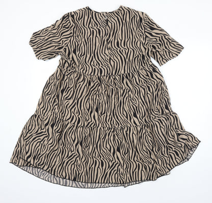 PRETTYLITTLETHING Womens Ivory Animal Print Polyester A-Line Size 10 Roll Neck