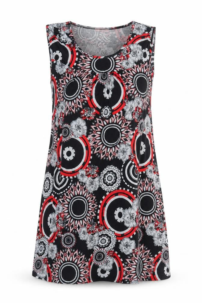 E&D Womens Multicoloured Geometric Viscose Shift Size 3XL Round Neck