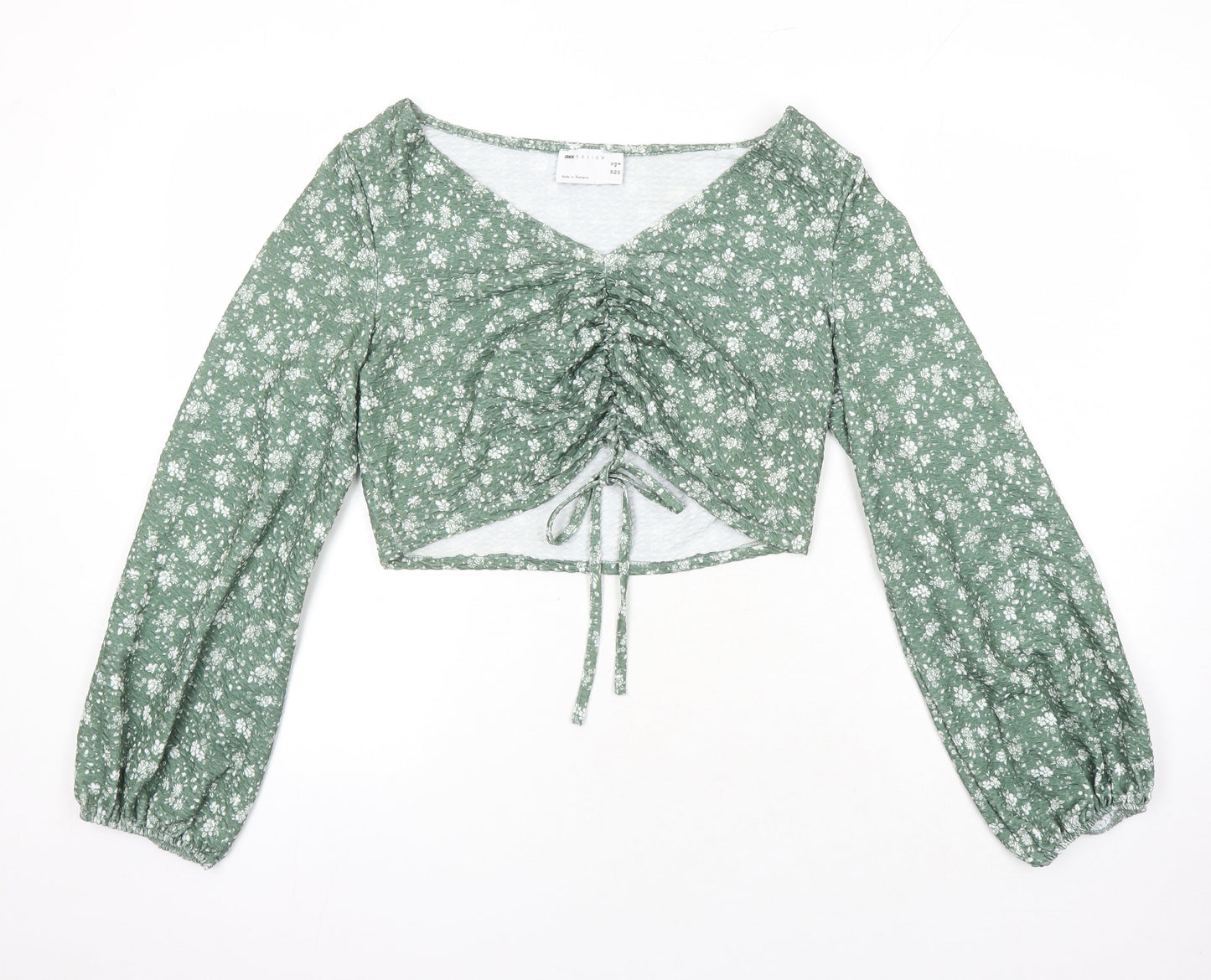 ASOS Womens Green Floral Polyester Cropped Blouse Size 12 Scoop Neck