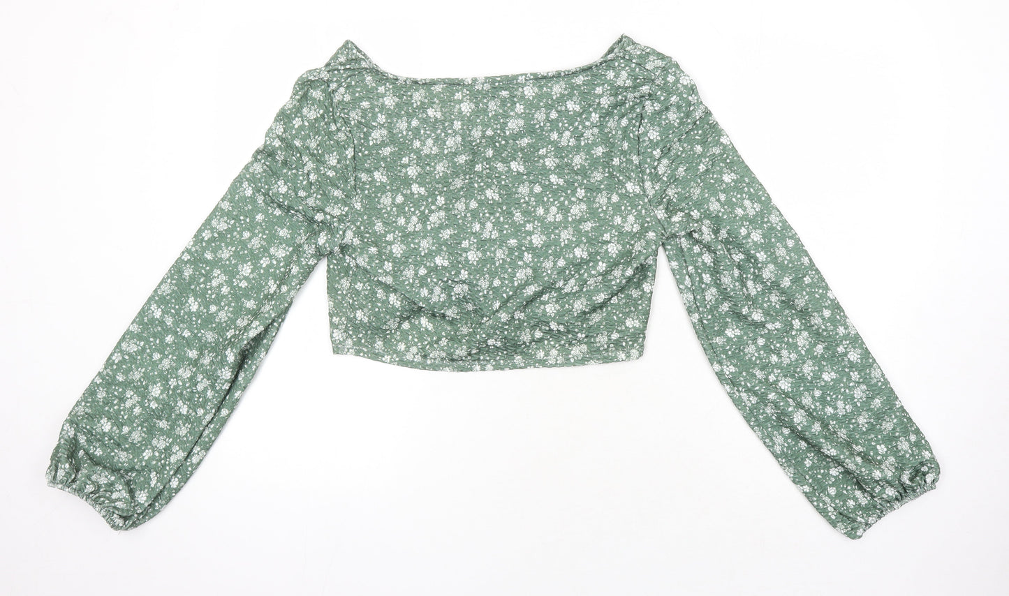 ASOS Womens Green Floral Polyester Cropped Blouse Size 12 Scoop Neck