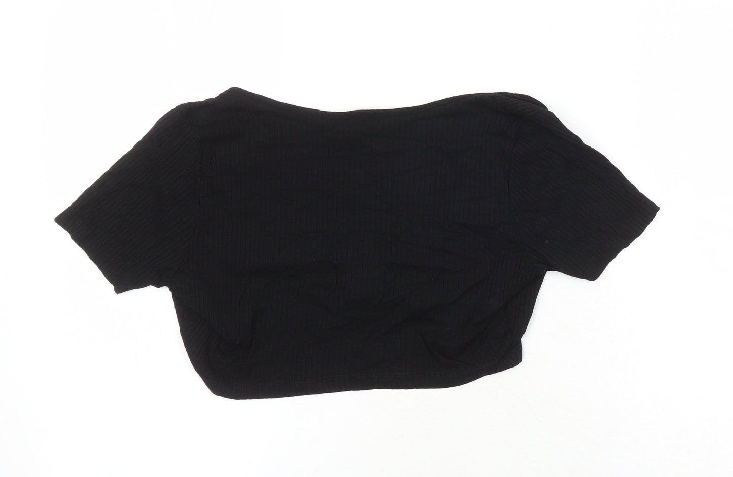 ASOS Womens Black Viscose Cropped T-Shirt Size 12 V-Neck