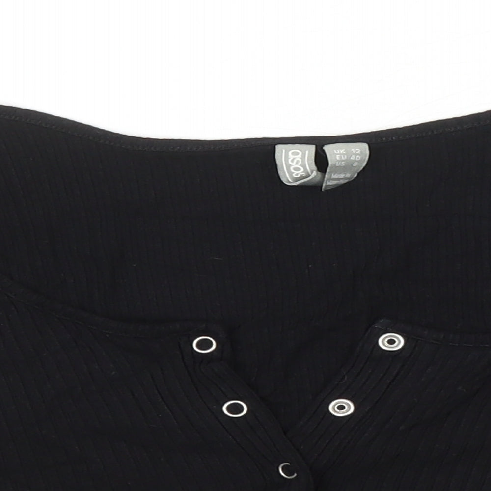 ASOS Womens Black Viscose Cropped T-Shirt Size 12 V-Neck