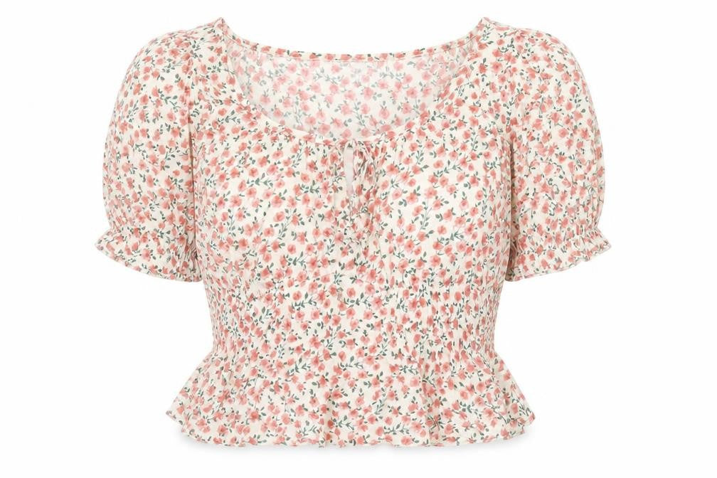 New Look Womens Multicoloured Floral Viscose Cropped Blouse Size 16 Scoop Neck