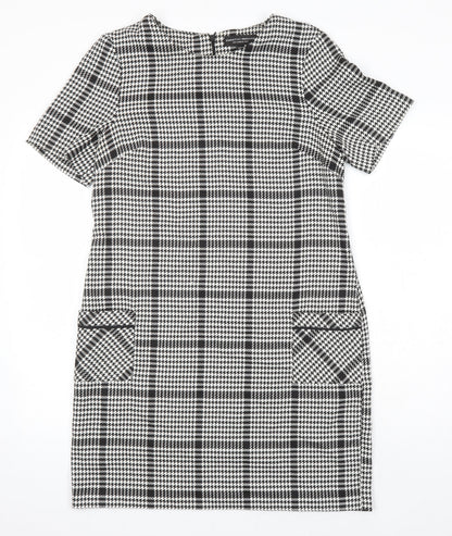 Dorothy Perkins Womens Multicoloured Check Polyester Shift Size 12 Round Neck - Pockets