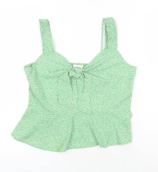 Vintage Dressing Womens Green Floral Polycarbamide Cropped Blouse Size S Boat Neck