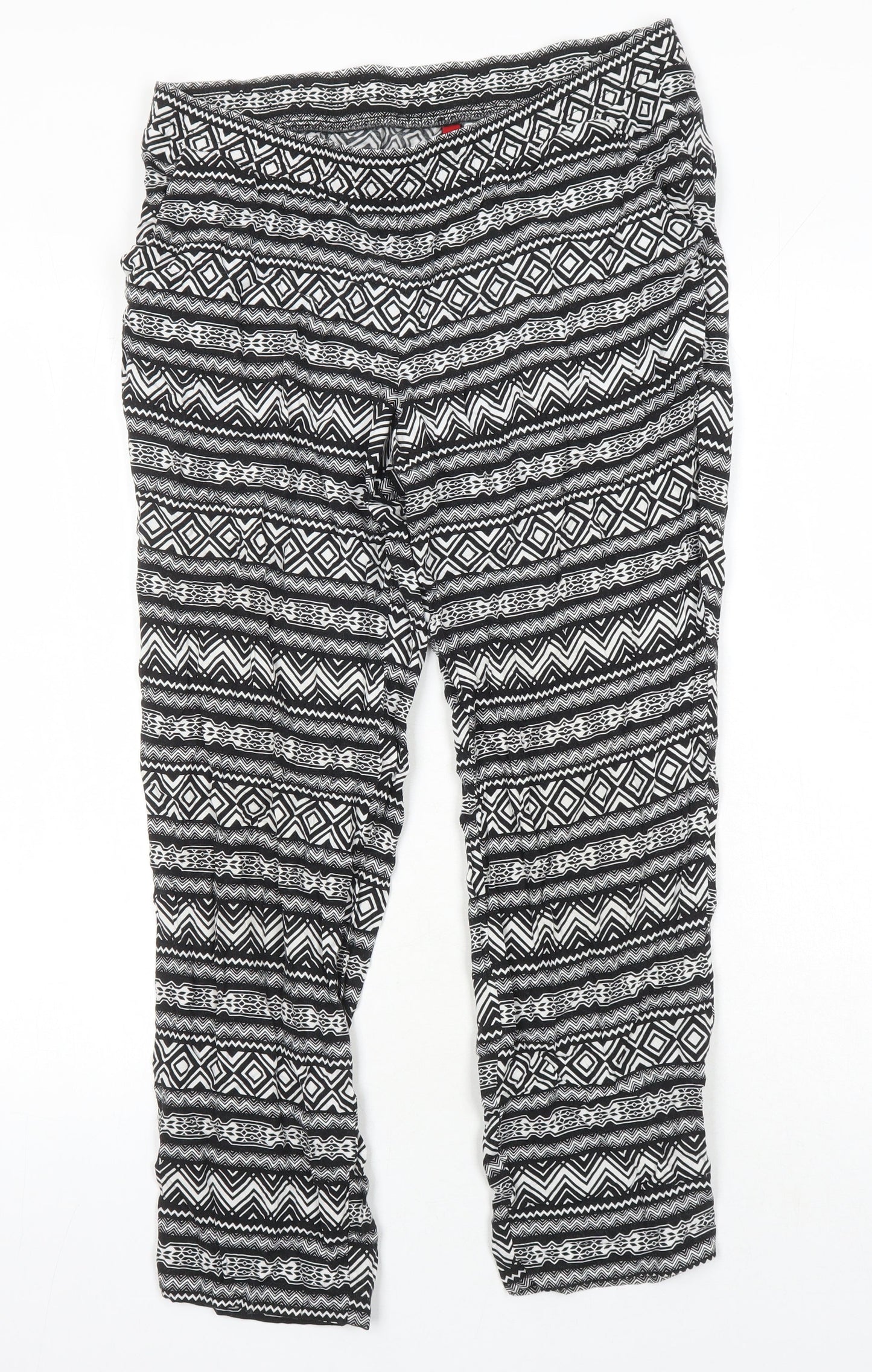 H&M Womens Multicoloured Geometric Viscose Trousers Size 10 L23 in Regular - Elasticated Waist