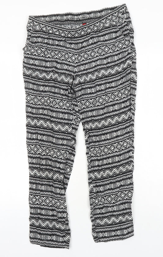 H&M Womens Multicoloured Geometric Viscose Trousers Size 10 L23 in Regular - Elasticated Waist