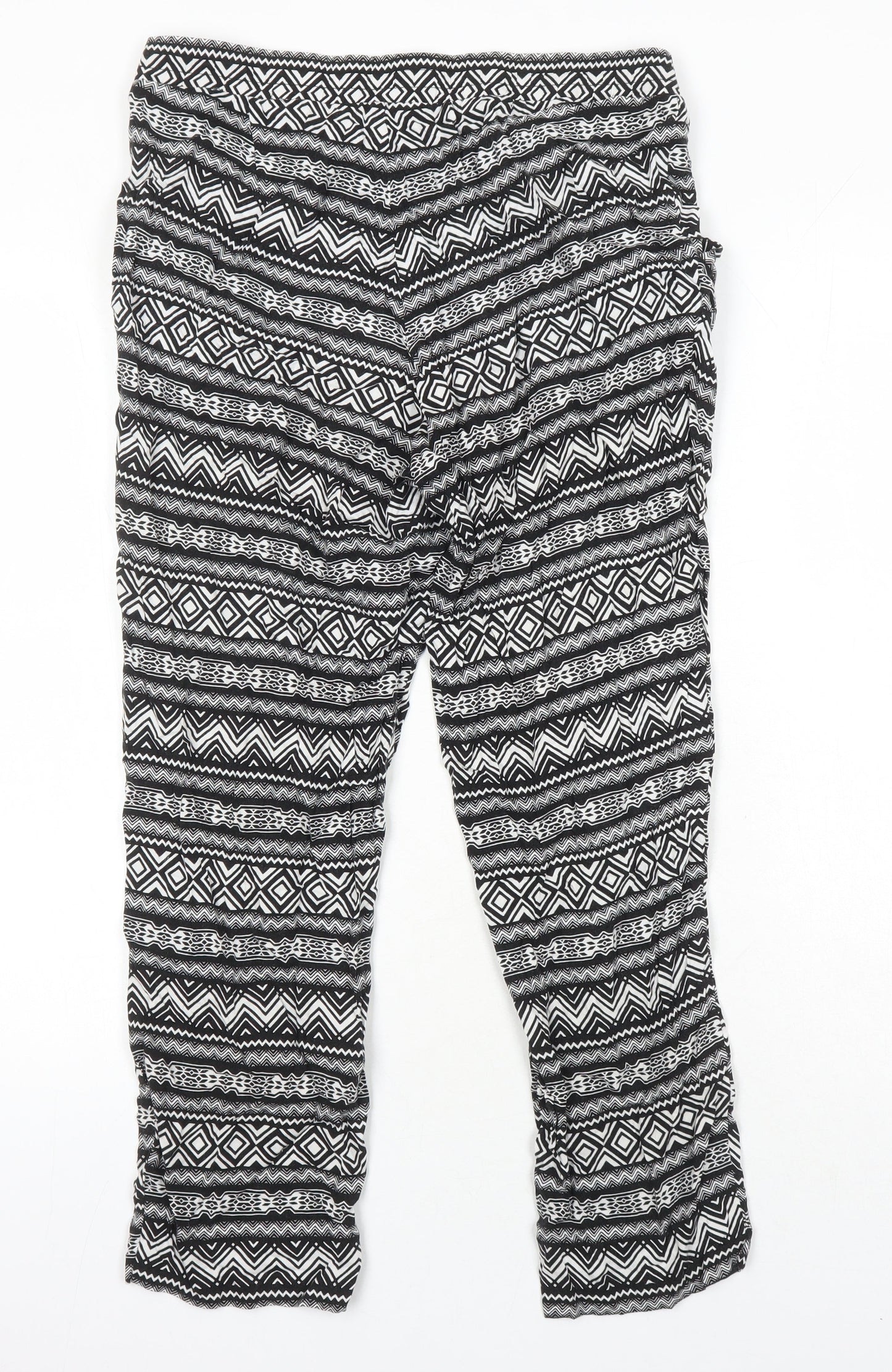 H&M Womens Multicoloured Geometric Viscose Trousers Size 10 L23 in Regular - Elasticated Waist