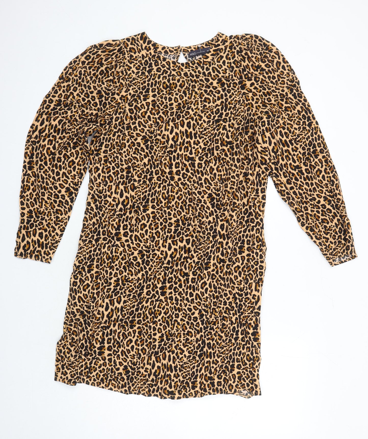 M&S Womens Multicoloured Animal Print Viscose Shift Size 16 Round Neck