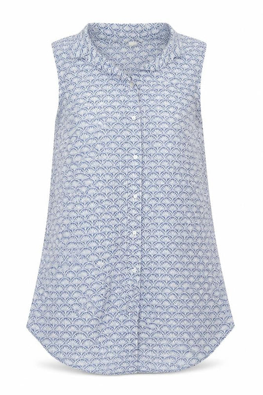 H&M Womens Blue Geometric Polyester Tunic Blouse Size 8 Collared