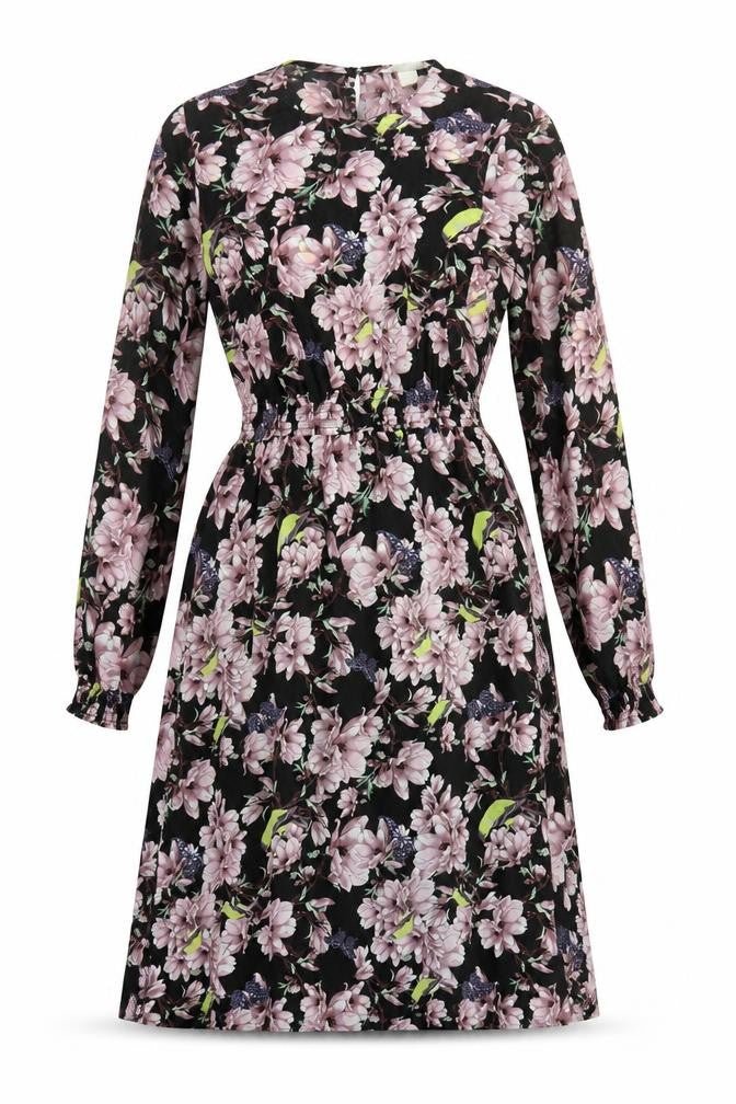 H&M Womens Multicoloured Floral Polyester A-Line Size 6 Round Neck