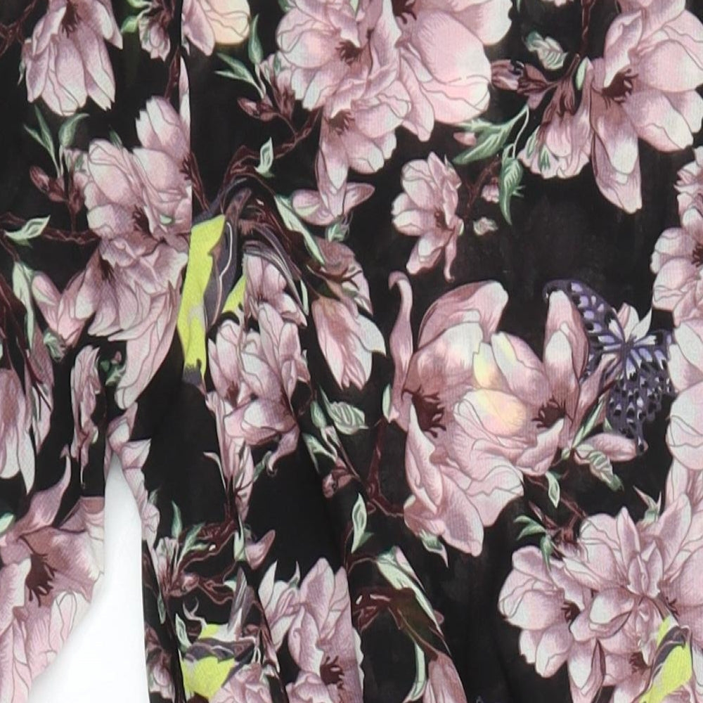H&M Womens Multicoloured Floral Polyester A-Line Size 6 Round Neck