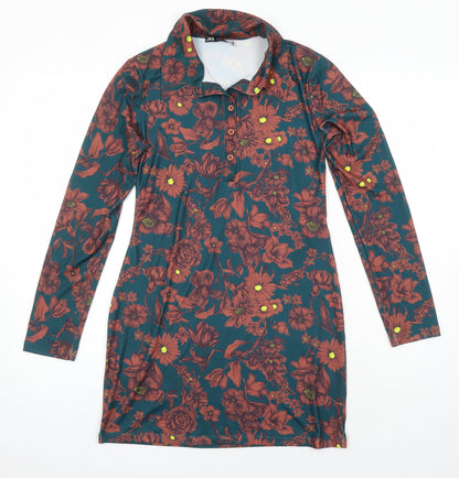 Zara Womens Multicoloured Geometric Polyester Tunic Blouse Size S Collared