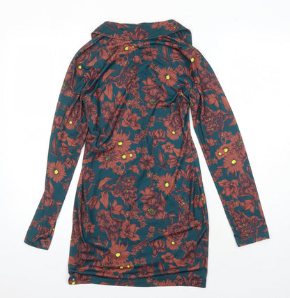 Zara Womens Multicoloured Geometric Polyester Tunic Blouse Size S Collared