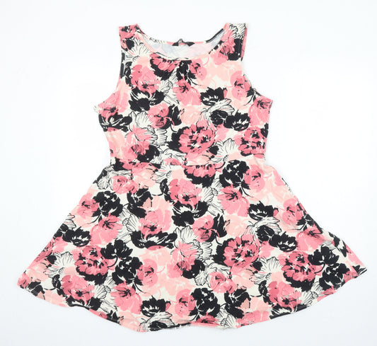 Dorothy Perkins Womens Multicoloured Floral Cotton Fit & Flare Size 18 Boat Neck
