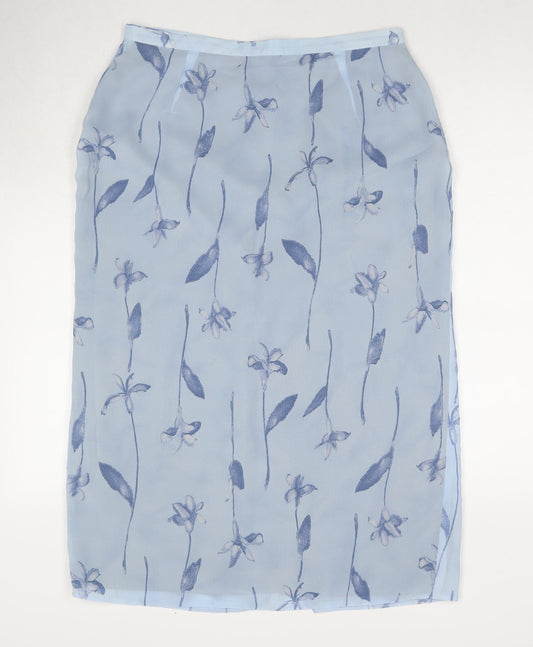Classics Womens Blue Floral Polyester A-Line Skirt Size 16 Zip