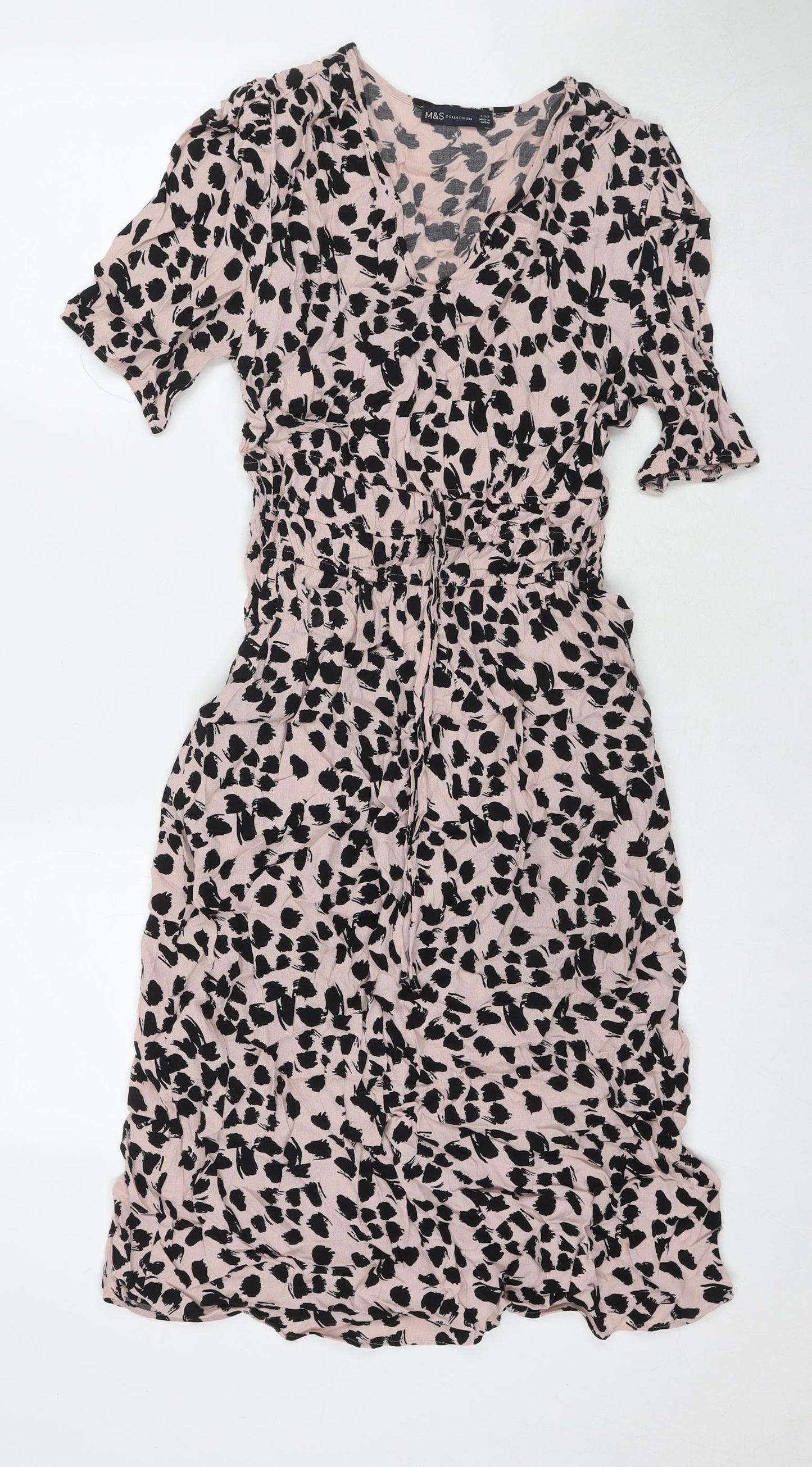 Marks and Spencer Womens Beige Animal Print Viscose A-Line Size 8 V-Neck Pullover - Leopard Print