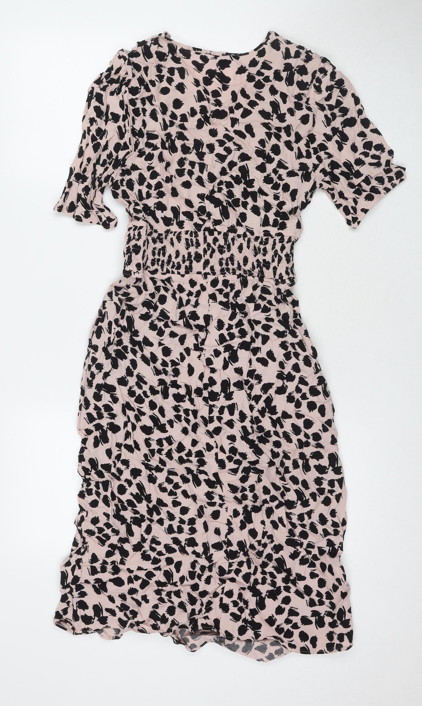 Marks and Spencer Womens Beige Animal Print Viscose A-Line Size 8 V-Neck Pullover - Leopard Print