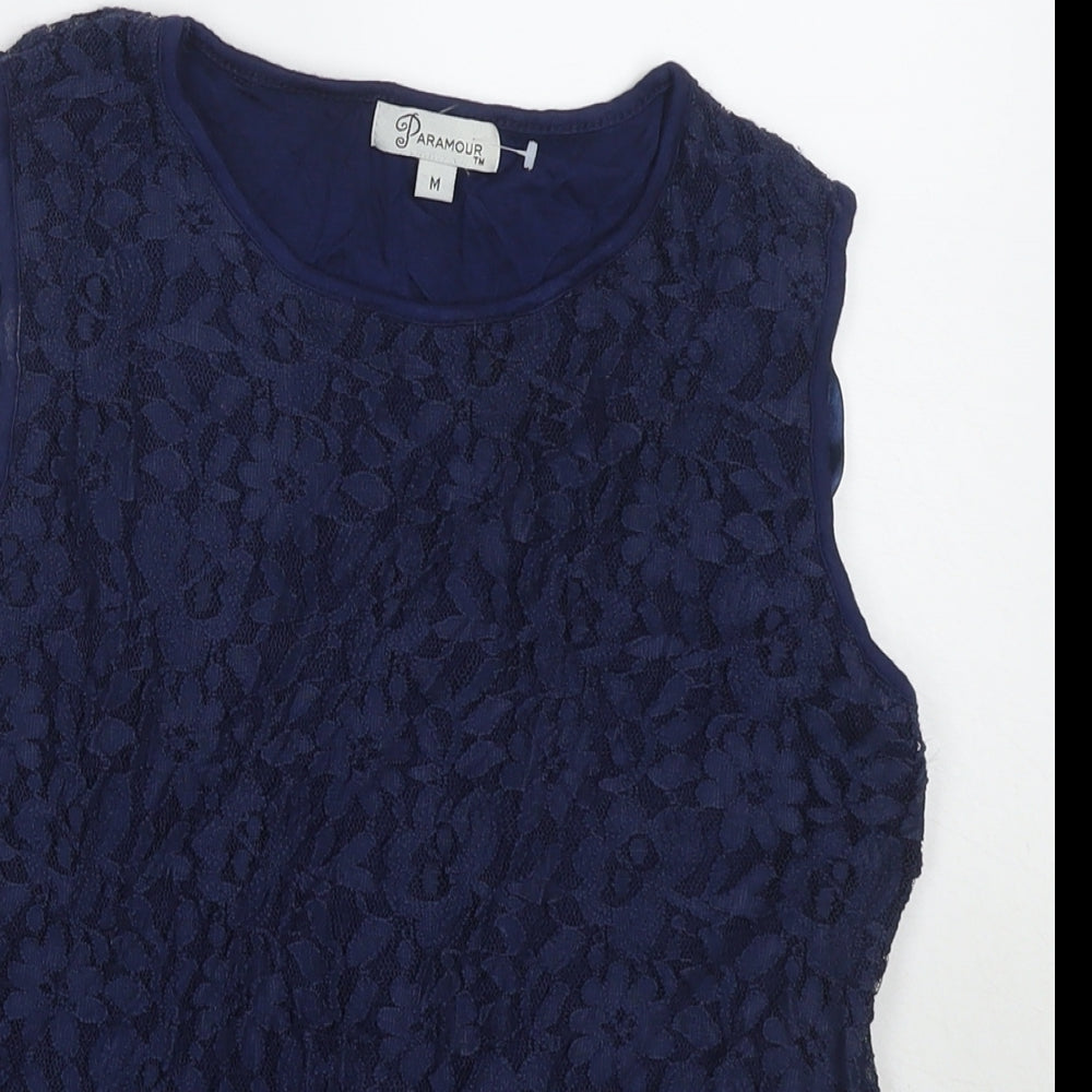 Paramour Womens Blue Polyester Basic Tank Size M Round Neck