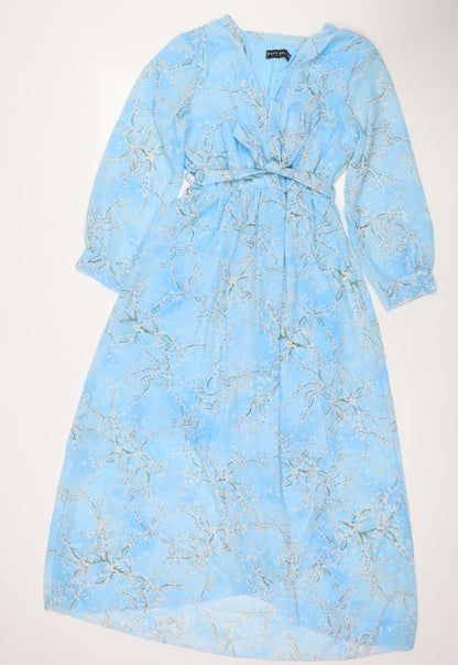 Kurt Muller Womens Blue Floral Polyester Maxi Size S V-Neck Pullover - Size S/M