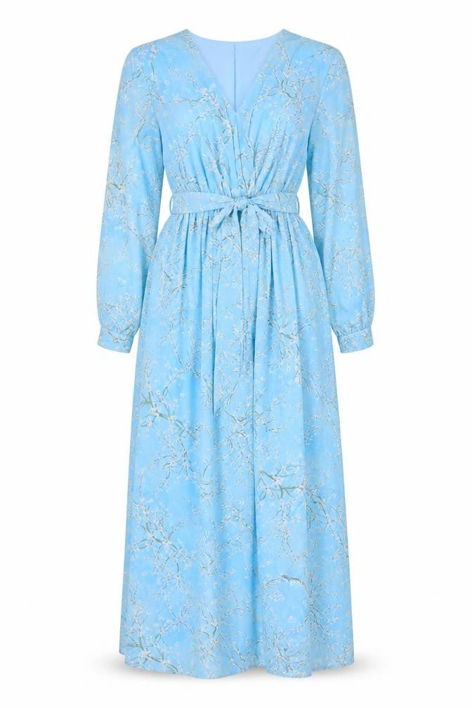 Kurt Muller Womens Blue Floral Polyester Maxi Size S V-Neck Pullover - Size S/M