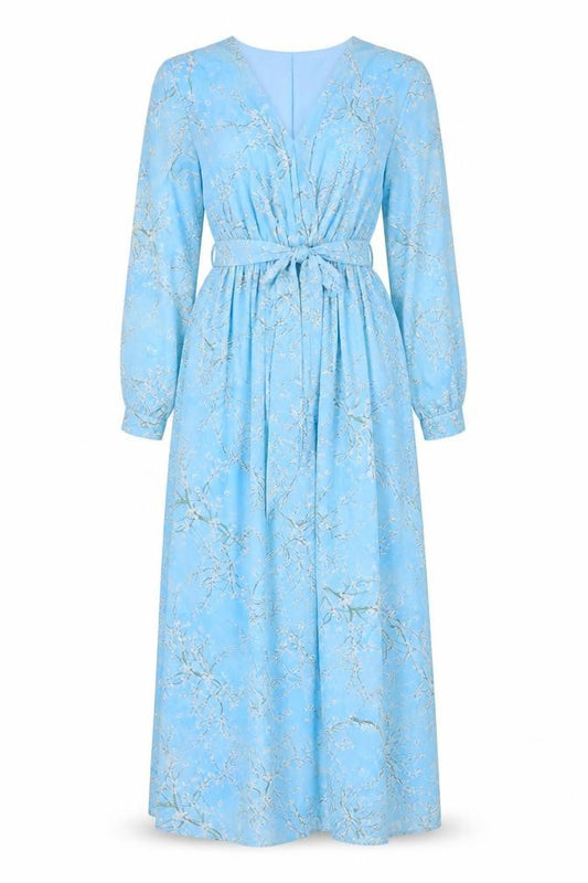 Kurt Muller Womens Blue Floral Polyester Maxi Size S V-Neck Pullover - Size S/M