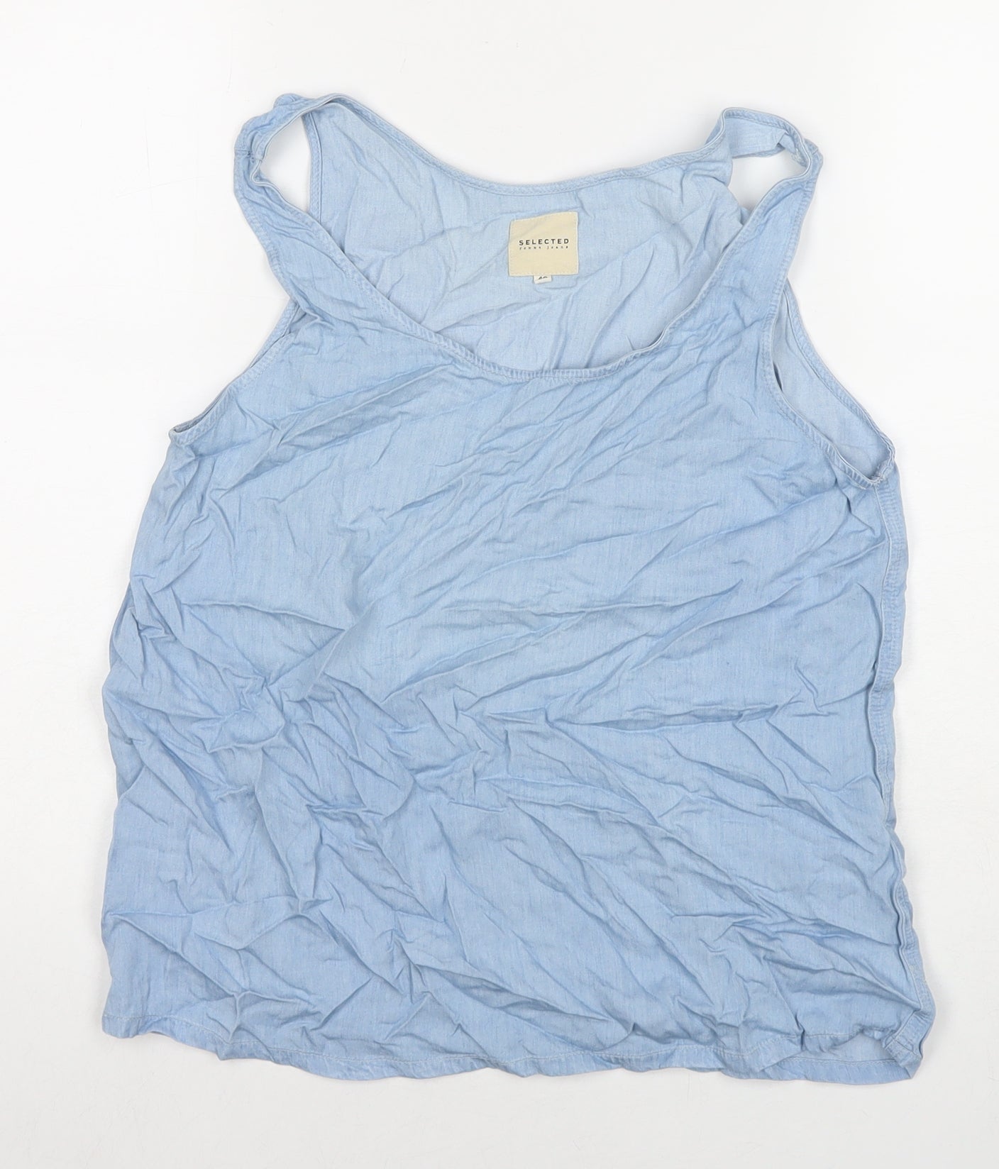 Selected Womens Blue Viscose Basic Tank Size 12 Round Neck