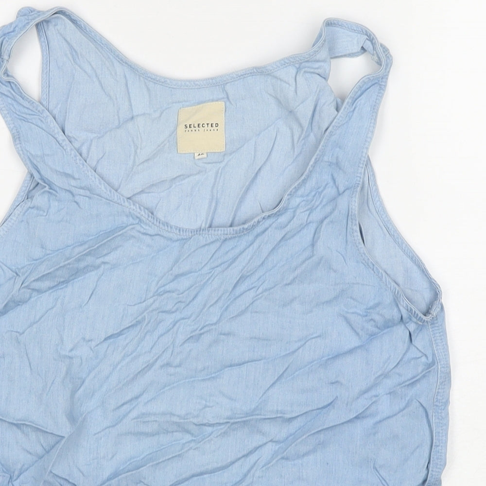 Selected Womens Blue Viscose Basic Tank Size 12 Round Neck