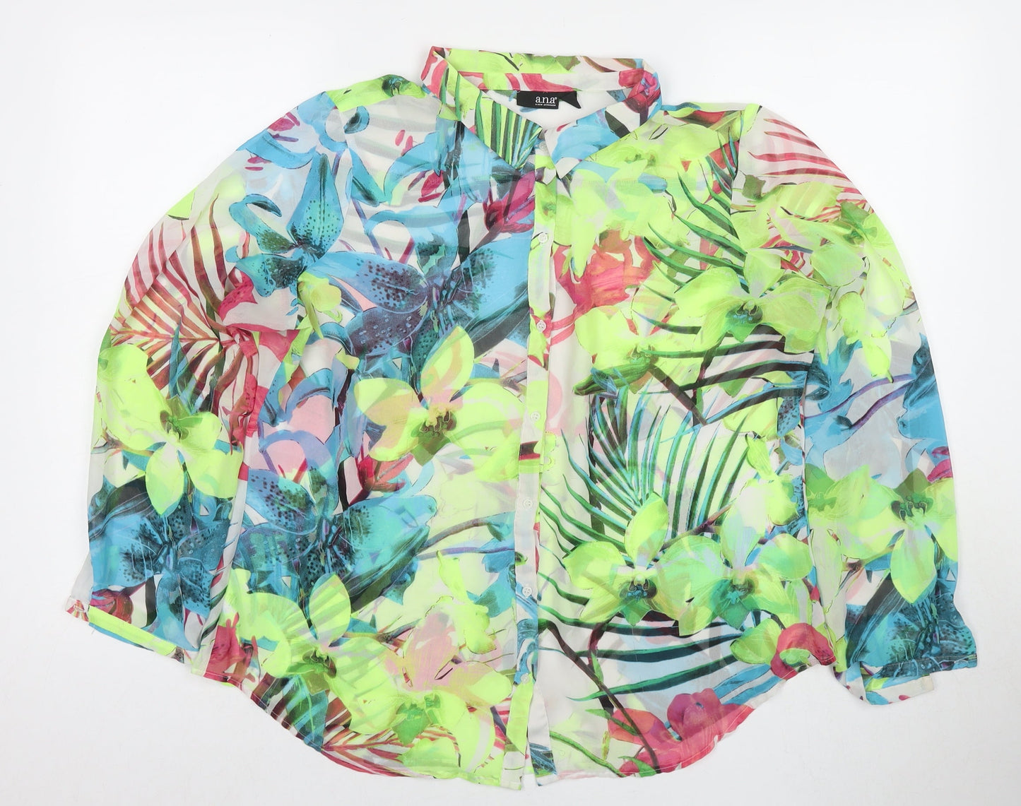 Ana Womens Multicoloured Floral Polyester Basic Button-Up Size XL Collared