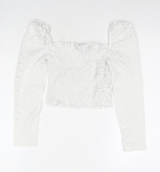 Topshop Womens White Polyester Basic T-Shirt Size 6 Square Neck
