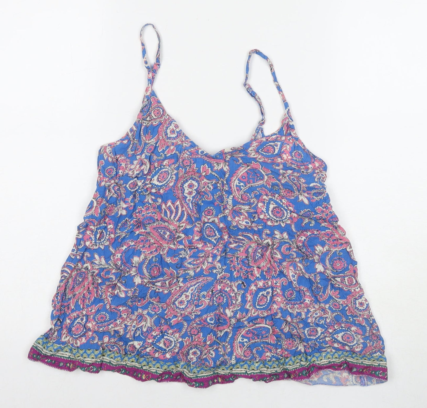 Monsoon Womens Blue Paisley Viscose Basic T-Shirt Size S Round Neck
