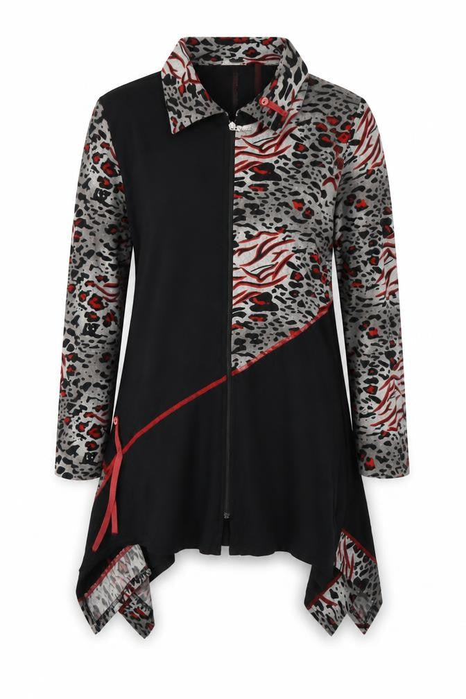 Roman Womens Black Animal Print Viscose Full Zip Sweatshirt Size S Zip