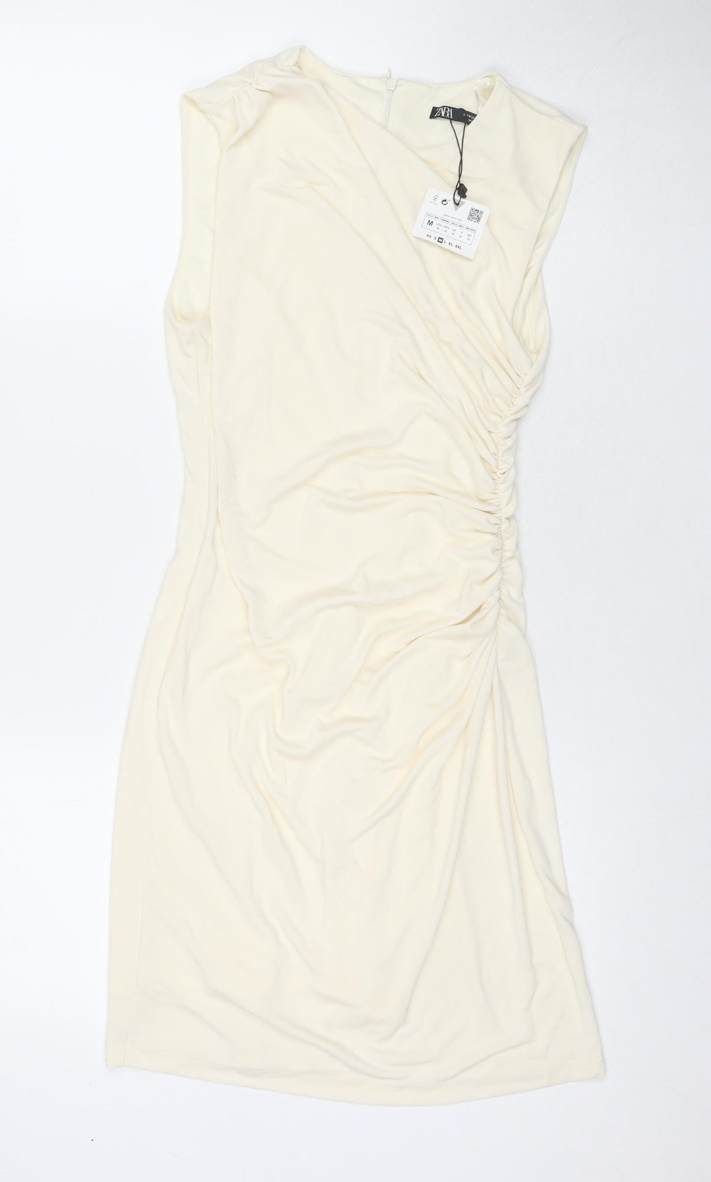 Zara Womens Ivory Polyester A-Line Size M Round Neck Zip