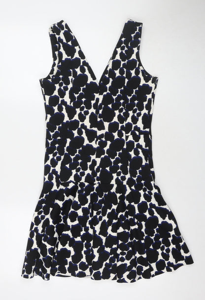 Next Womens Black Geometric Polyester Fit & Flare Size 8 V-Neck Zip