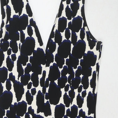 Next Womens Black Geometric Polyester Fit & Flare Size 8 V-Neck Zip