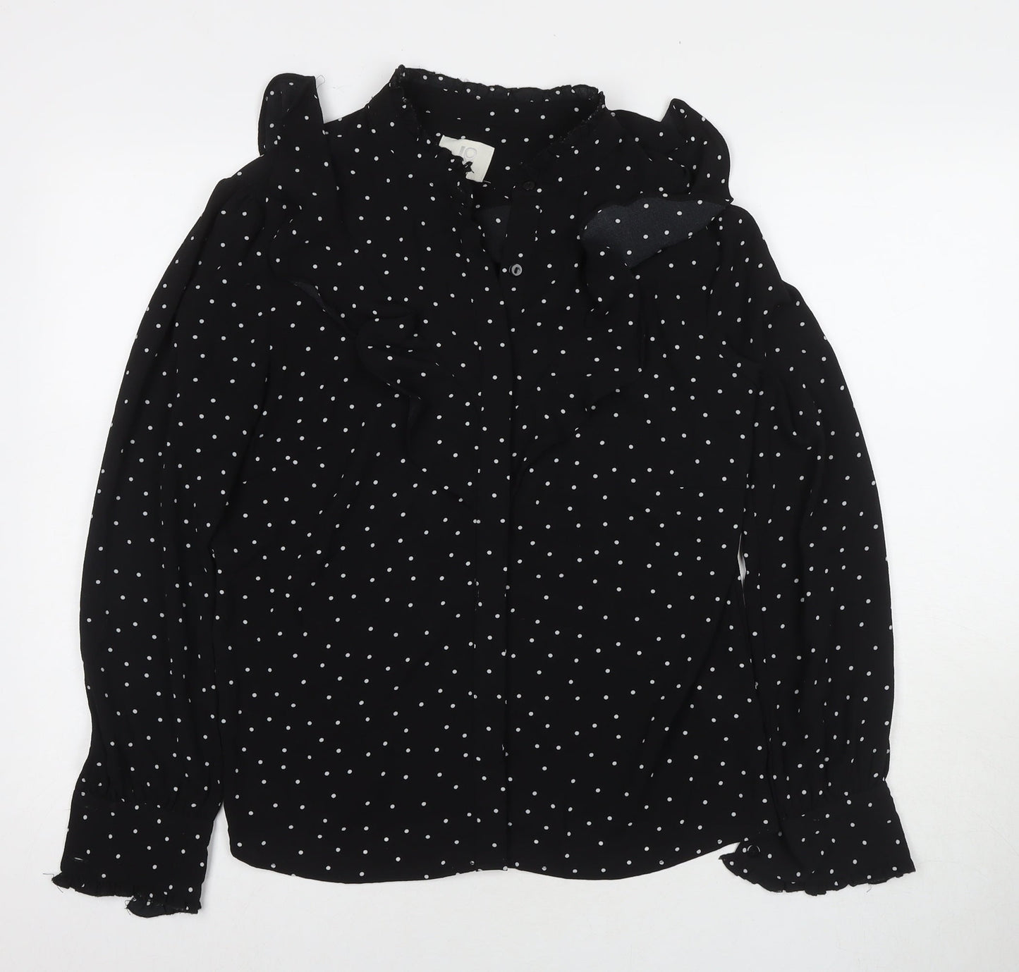 Joy Womens Black Polka Dot Polyester Basic Button-Up Size XS V-Neck