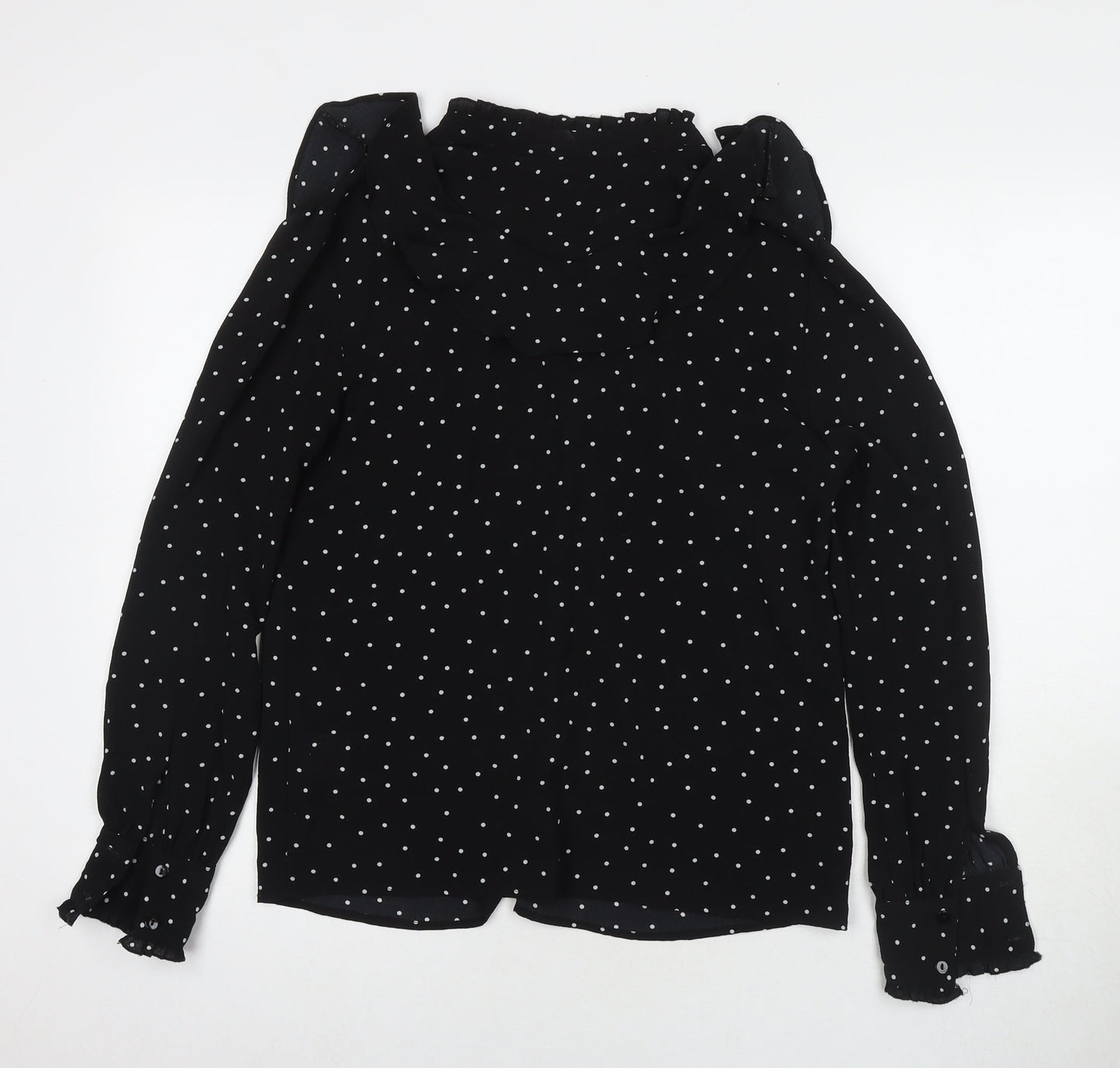 Joy Womens Black Polka Dot Polyester Basic Button-Up Size XS V-Neck
