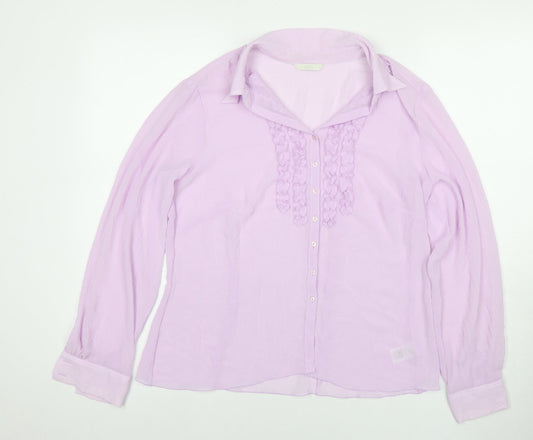 Marks and Spencer Womens Purple Polyester Basic Button-Up Size 16 Collared