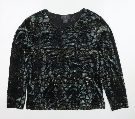Mantles Womens Grey Animal Print Polyester Basic Button-Up Size M Round Neck - Snake Pattern