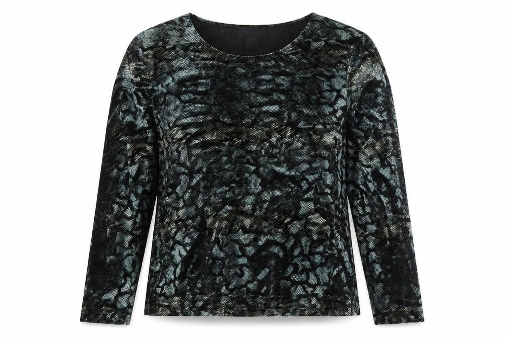 Mantles Womens Grey Animal Print Polyester Basic Button-Up Size M Round Neck - Snake Pattern