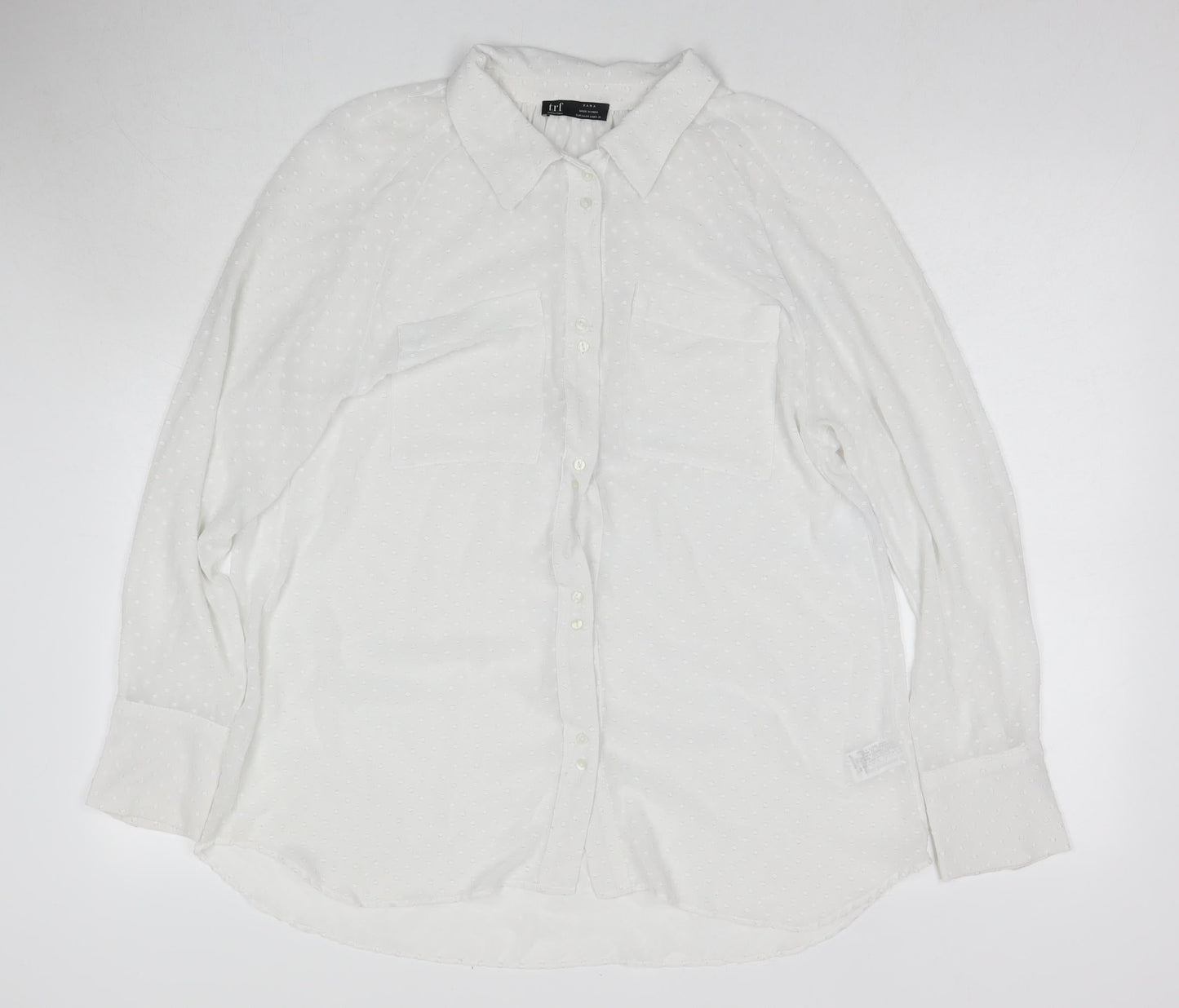 Zara Womens White Polyester Basic Button-Up Size M Collared