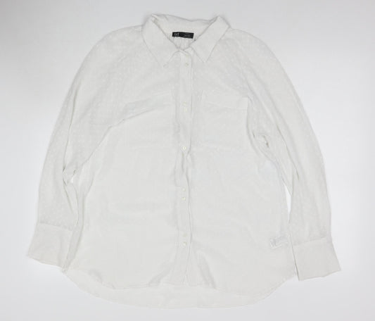 Zara Womens White Polyester Basic Button-Up Size M Collared