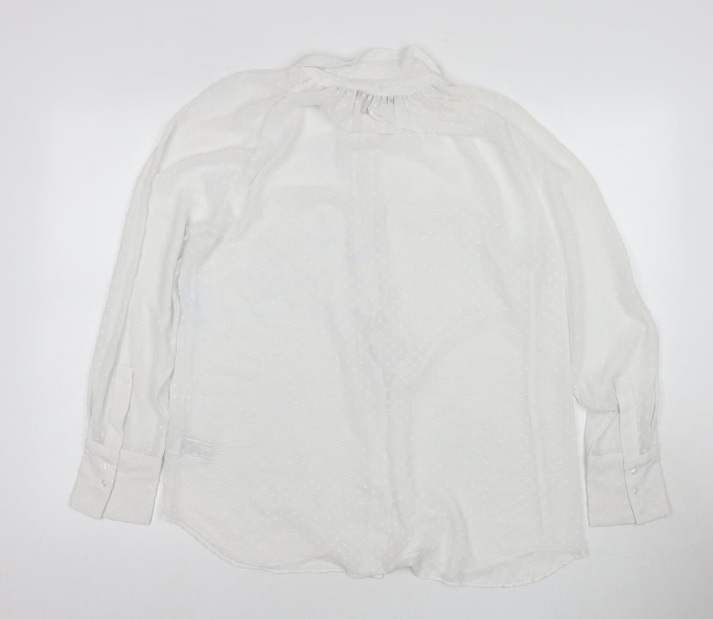 Zara Womens White Polyester Basic Button-Up Size M Collared