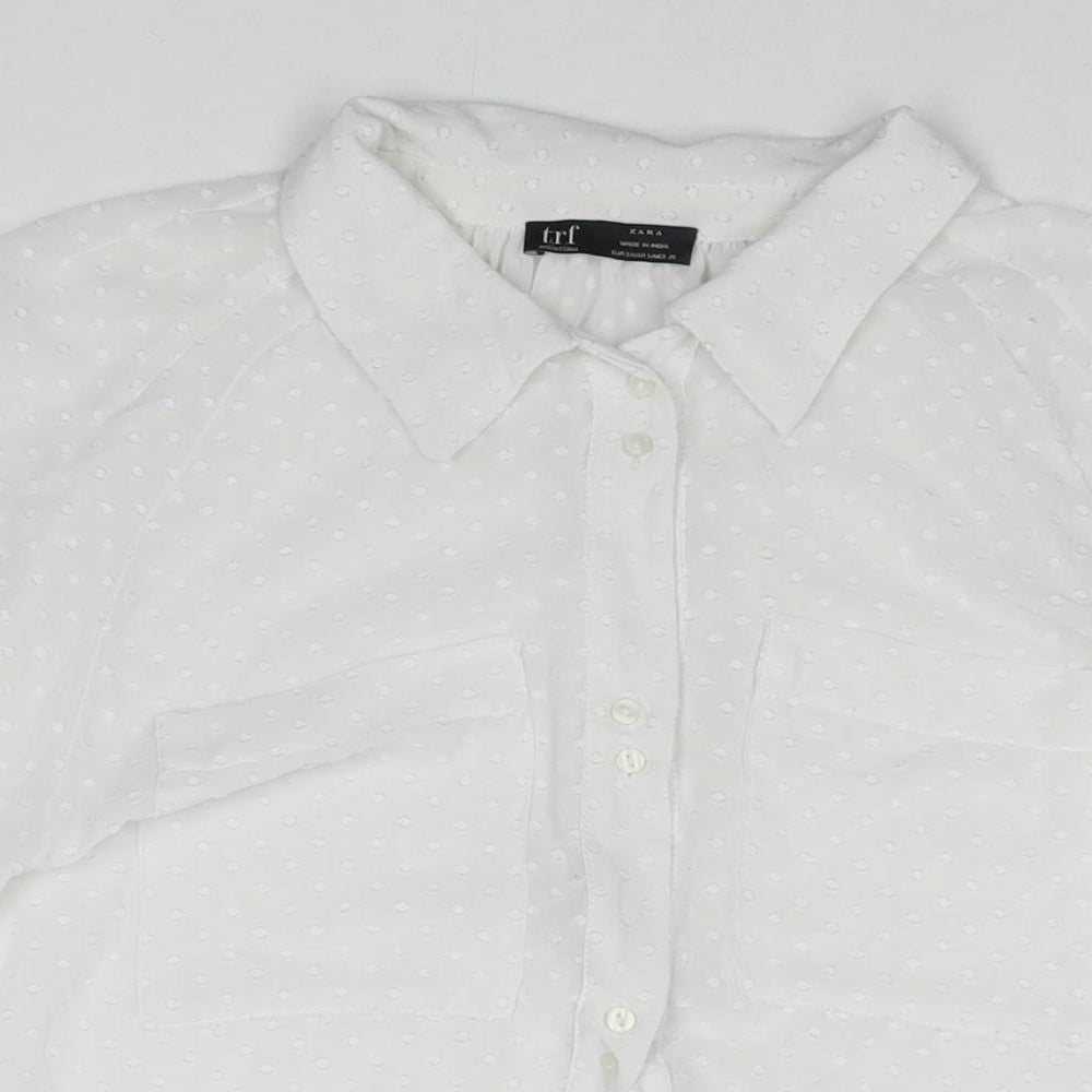Zara Womens White Polyester Basic Button-Up Size M Collared