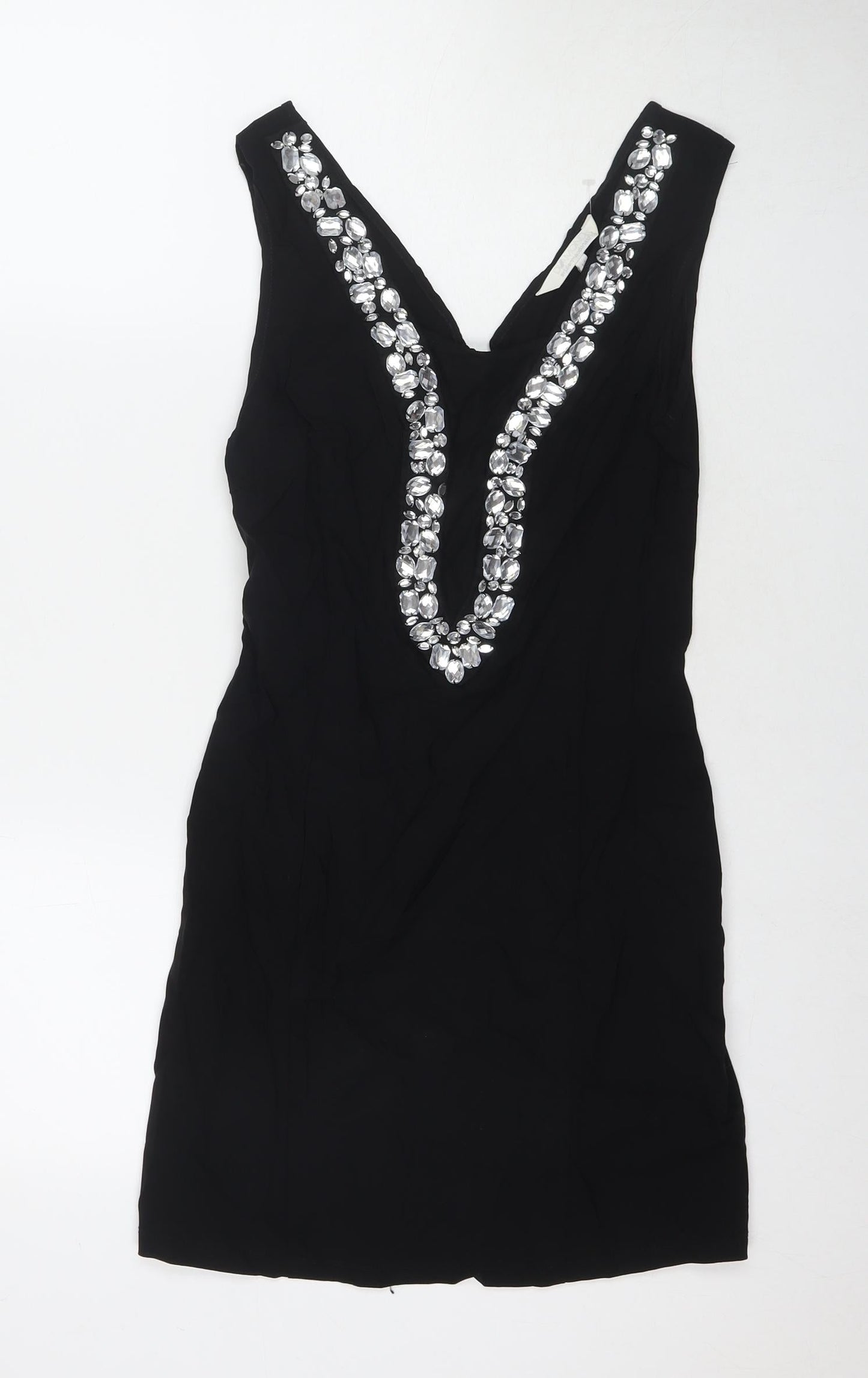 Julien Macdonald Womens Black Viscose Bodycon Size 14 V-Neck Zip - Jeweled Detail