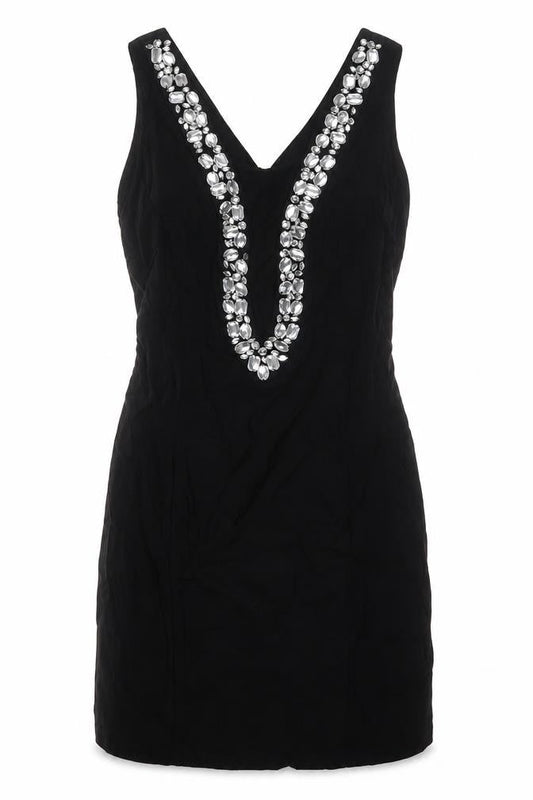 Julien Macdonald Womens Black Viscose Bodycon Size 14 V-Neck Zip - Jeweled Detail