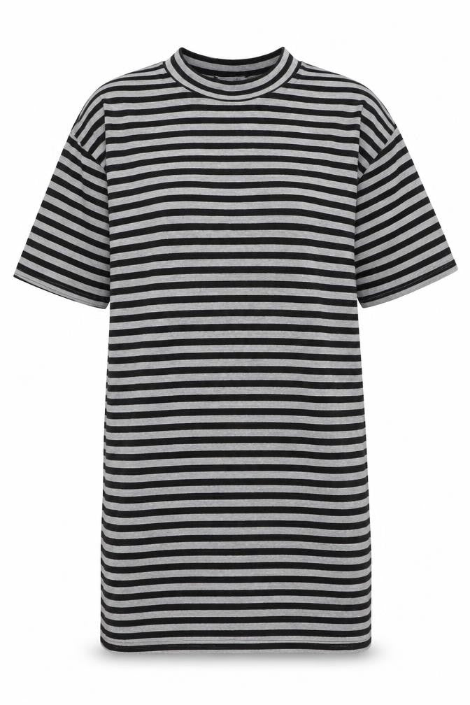 Select Womens Grey Striped Polyester Jumper Dress Size 8 Round Neck Pullover