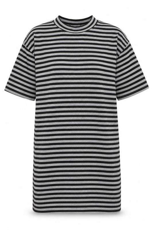 Select Womens Grey Striped Polyester Jumper Dress Size 8 Round Neck Pullover