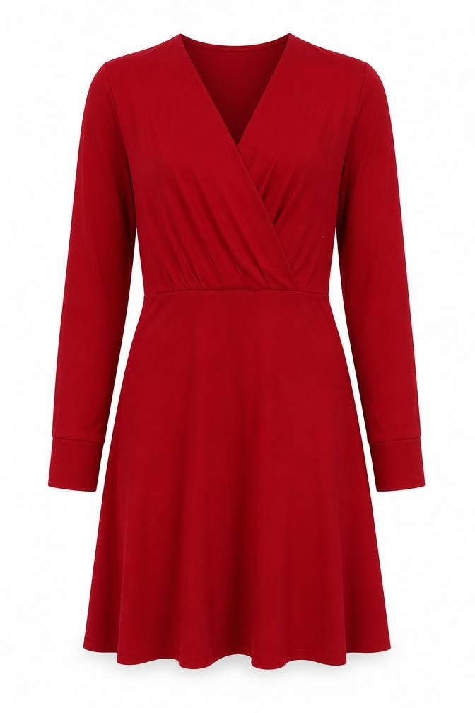 H&M Womens Red Polyester Fit & Flare Size M V-Neck Pullover